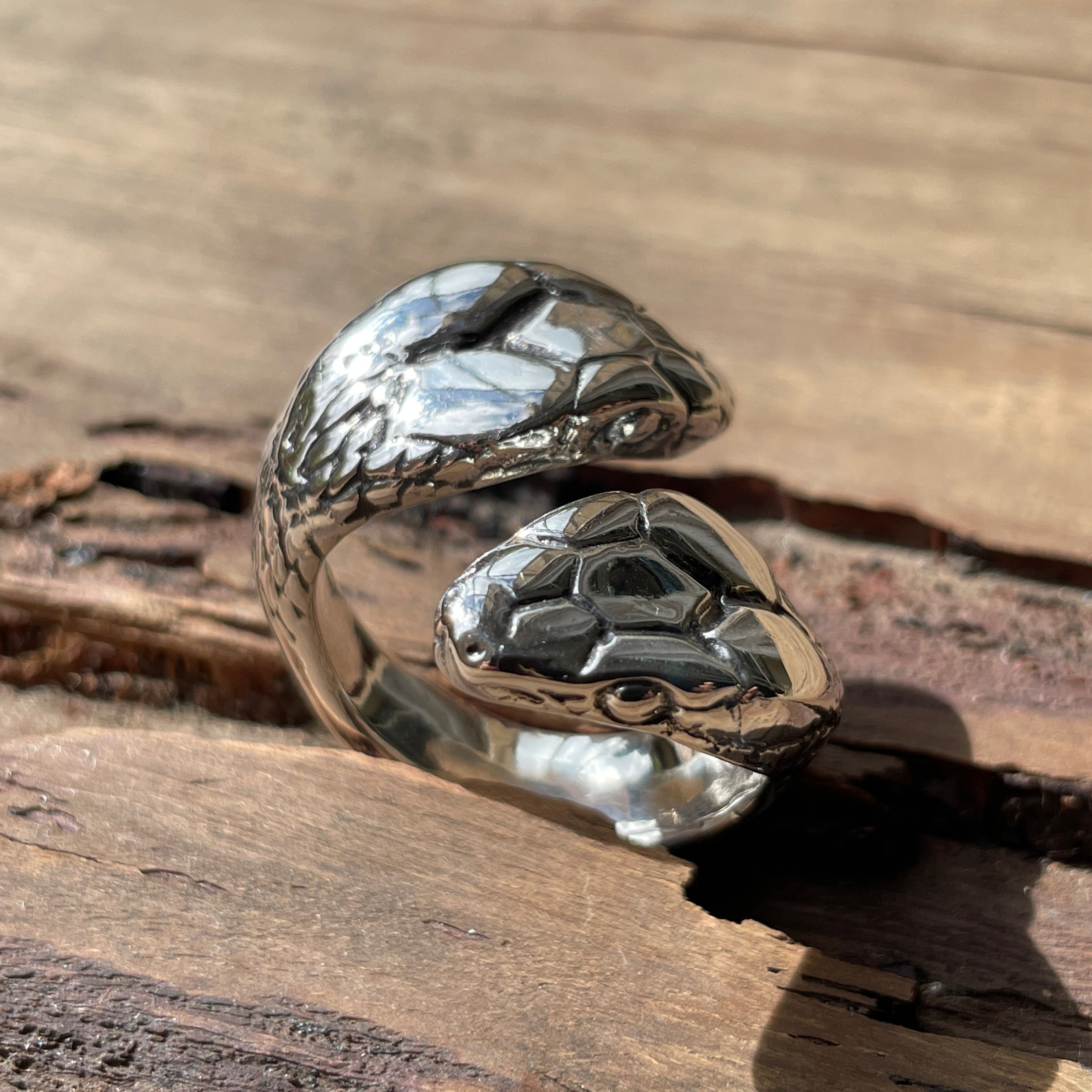 Ouroboros Snake Ring Silver with Emeralds